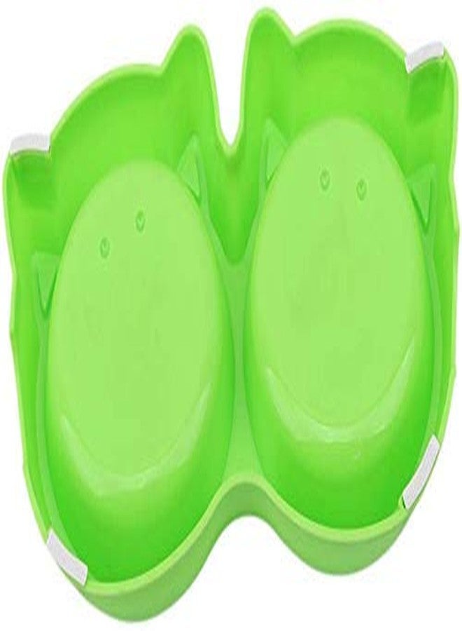 Pups&Pets Pet Feeding Bowl - Cat Face Shaped Double Food and Water Bowl for Dogs and Cats (Green Color) - Pack of 1 - Image 3